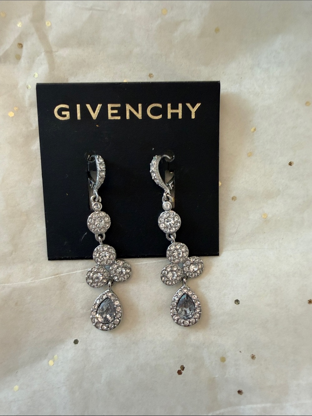 Givenchy Silver Crystal Drop Cluster Earrings New in Pkg Bridal Wedding Formal